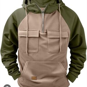 Two-Tone Green and Tan Hoodie